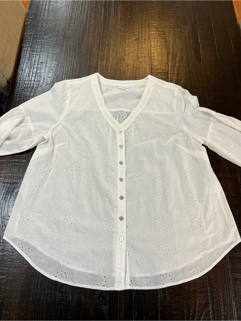 J.Jill Women’s Large White Eyelet Blouse 100% Cotton Puff Sleeve Boho Tunic - Picture 2 of 14